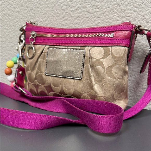 Coach Poppy Fuchsia and Tan Crossbody Bag - Picture 1 of 10